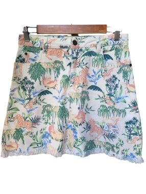 MinkPink X Disney In The Jungle Lion King Denim Mini Skirt Raw Hem Size S